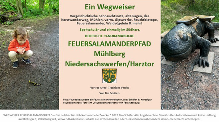 Wegweiser Feuersalamanderpfad, Mühlberg, Niedersachswerfen/Harztor