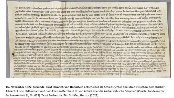 Urkunde Anno 1322 - Graf Heinrich von Hohnstein